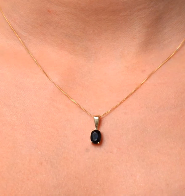Sapphire 7 x 5 mm 9K Yellow Gold Pendant Necklace